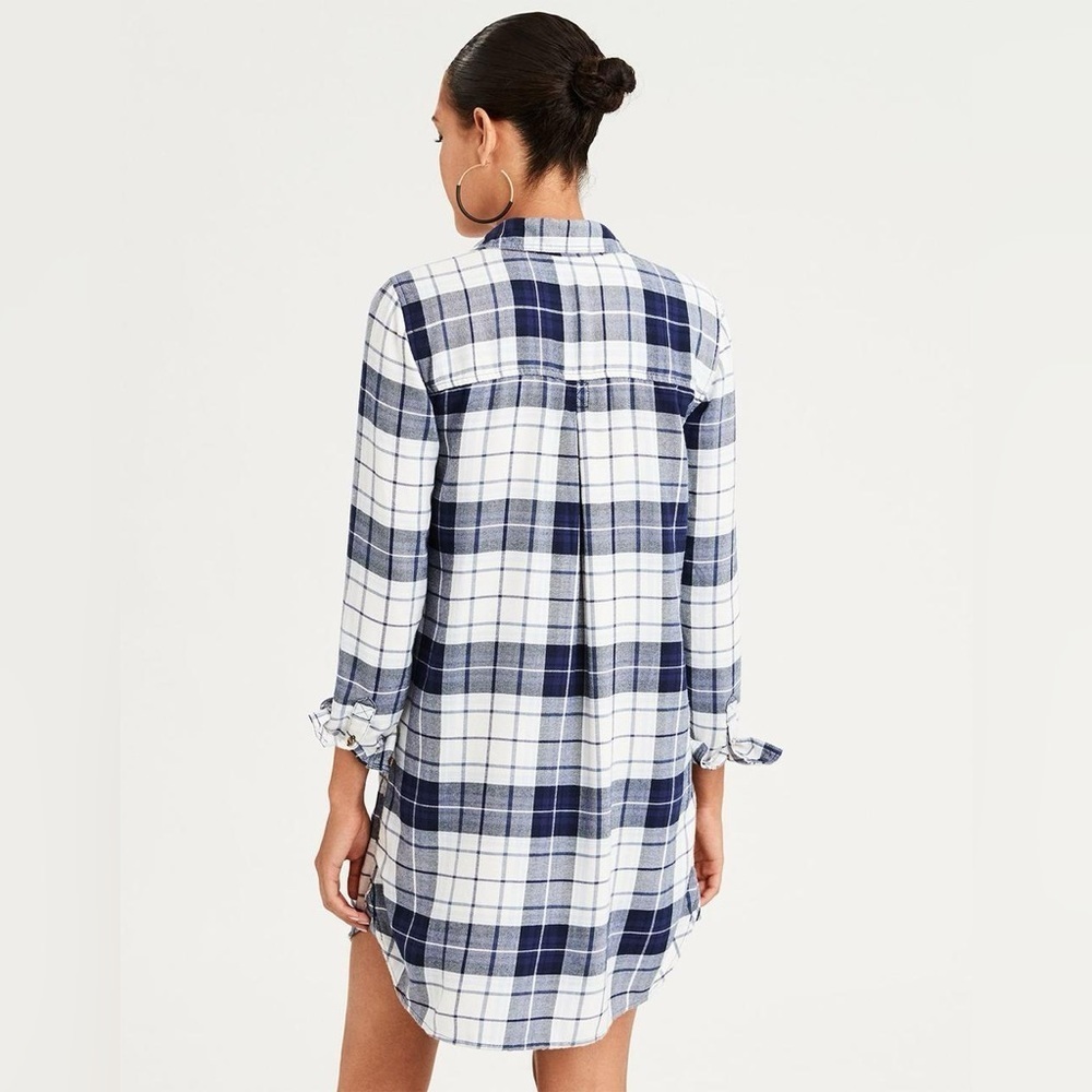 Women's American Eagle Plaid Shirt Dress, Navy Blue & Cream, XSโโโโ - Picture 2 of 6